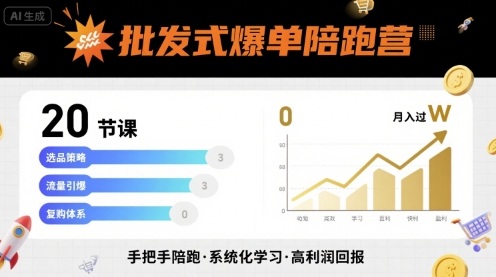 批发式爆单陪跑营，20节课带你实现批发式爆单，带你经松月入过W-校睿铺