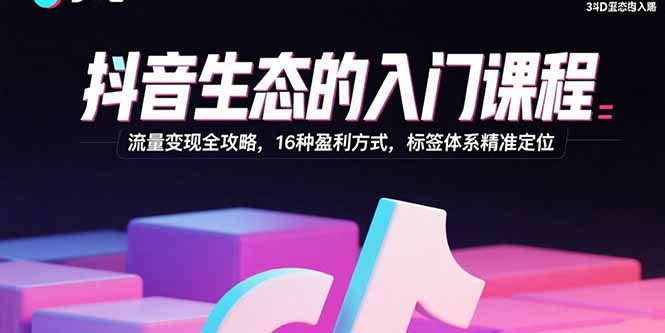 抖音生态的入门课程：流量变现全攻略，16种盈利方式，标签体系精准定位-校睿铺