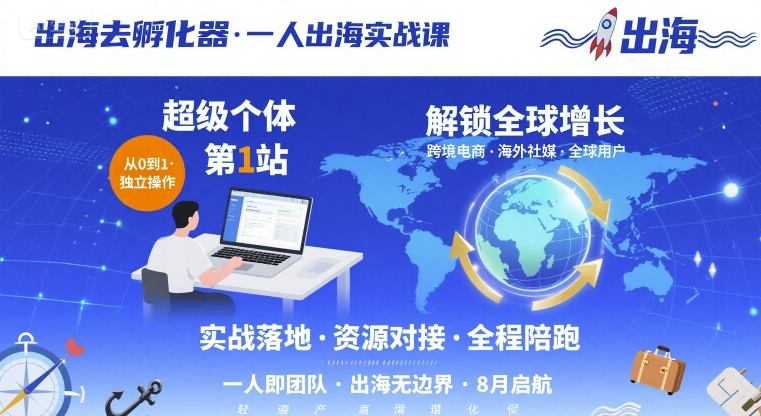 出海去孵化器，一人出海实战课，​超级个体第1站，解锁全球增长-校睿铺