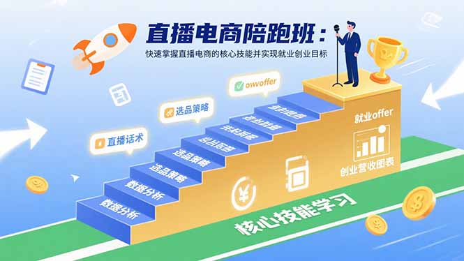 直播电商陪跑班：快速掌握直播电商的核心技能并实现就业/创业目标-校睿铺