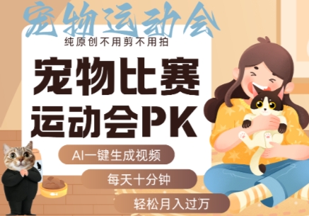 AI一键生成宠物比赛运动会PK视频，纯原创不用剪不用拍，每天十分钟，轻松月入过1W+-校睿铺