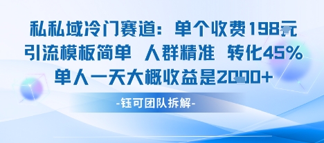 私域冷门赛道单个收费198米引流模板简单人群精准 45%的转化率单人一天大概收益多张-校睿铺