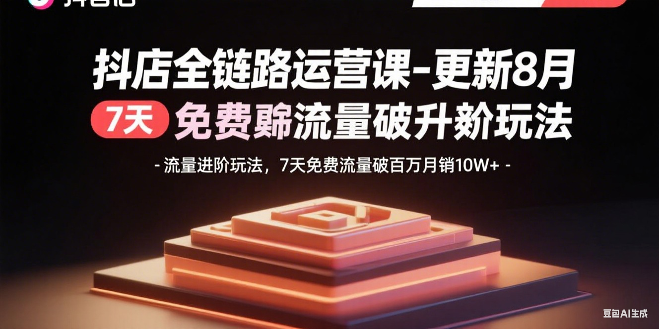 抖店全链路运营课-更新8月：流量进阶玩法，7天免费流量破百万月销10W+-校睿铺