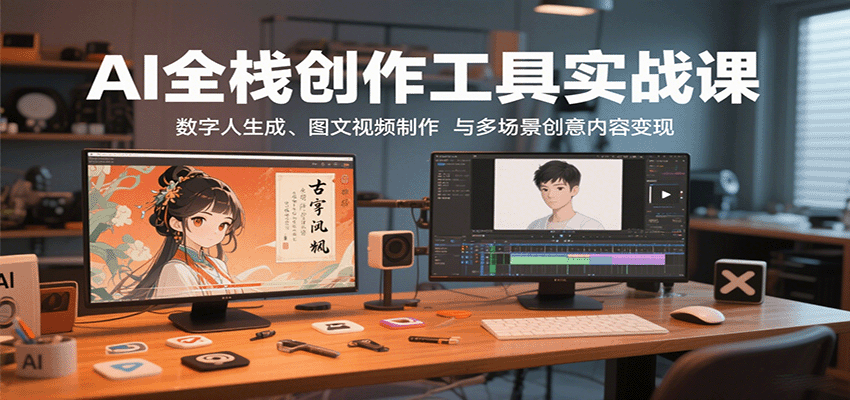 AI全栈创作工具实战课：数字人生成、图文视频制作与多场景创意内容变现-校睿铺