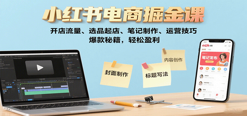 小红书电商掘金课：开店流量、选品起店、笔记制作、运营技巧，爆款秘籍，轻松盈利-校睿铺