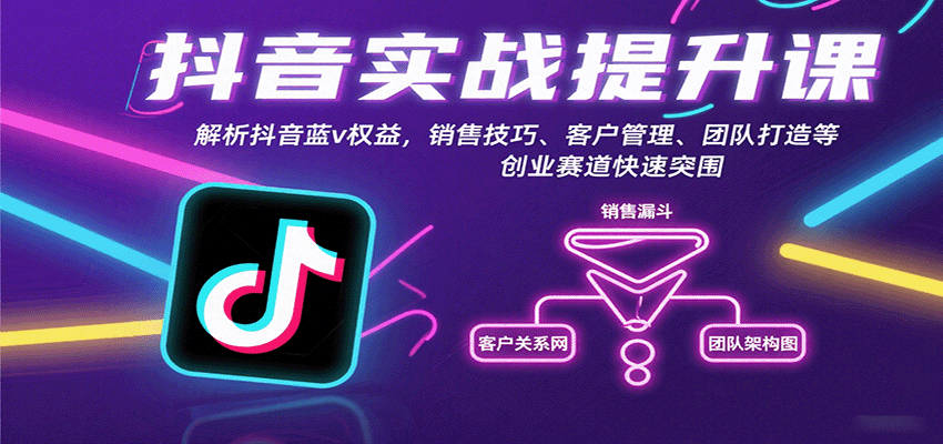 抖音实战提升课：解析抖音蓝v权益，销售技巧、客户管理、团队打造等创业赛道快速突围-校睿铺