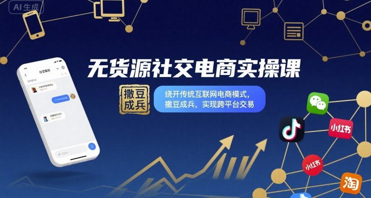 无货源社交电商实操课，绕开传统互联网电商模式，撒豆成兵，实现跨平台交易-校睿铺