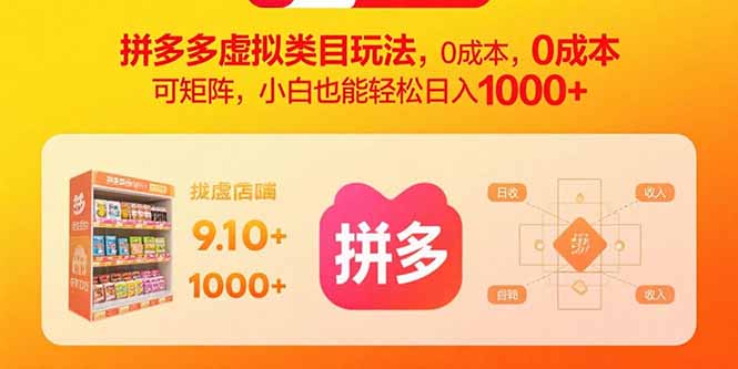拼多多虚拟类目玩法，0成本，可矩阵，小白也能轻松日入1000+-校睿铺
