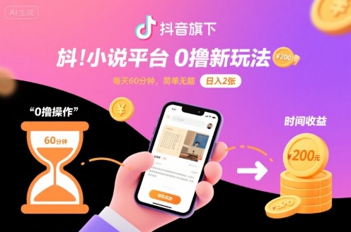 抖音旗下小说平台0撸新玩法，每天挂G60分钟，简单无脑，日入2张【揭秘】-校睿铺