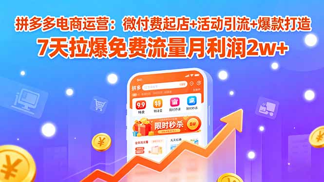 拼多多电商运营：微付费起店+活动引流+爆款打造 7天拉爆免费流量月利润2w+-校睿铺