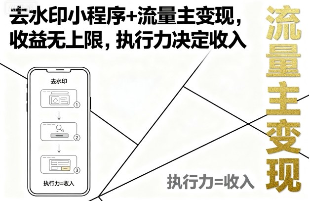 去水印小程序+流量主变现，收益无上限，执行力决定收入-校睿铺
