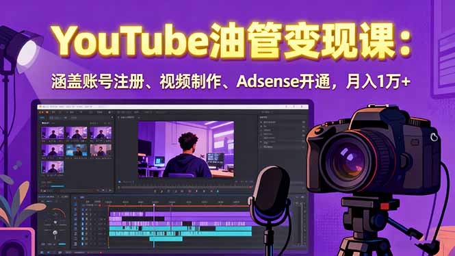 2025YouTube油管变现课：涵盖账号注册、视频制作、Adsense开通，月入1万+-校睿铺