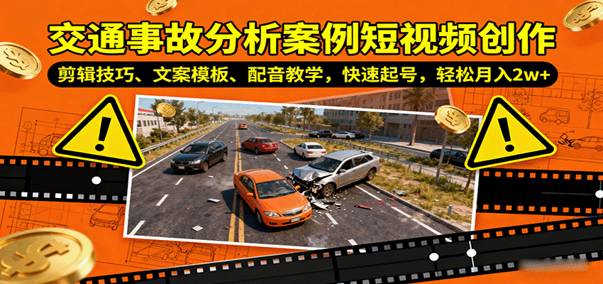 交通事故分析案例短视频创作，剪辑技巧、文案模板、配音教学，快速起号，轻松月入2w+-校睿铺