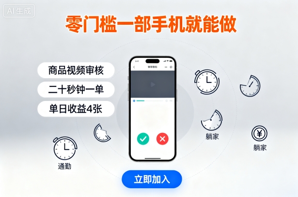 零门槛一部手机就能做，商品视频审核，通勤躺家碎片时间都能做，二十秒钟一单，单日收益4张【揭秘】-校睿铺