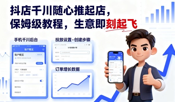 抖店千川随心推起店，保姆级教程，生意即刻起飞-校睿铺