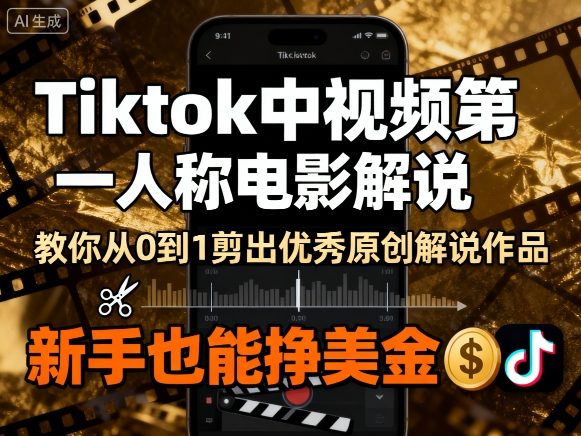 Tiktok中视频第一人称电影解说，教你从0到1剪出一个优秀的原创解说作品，新手也能挣美金-校睿铺