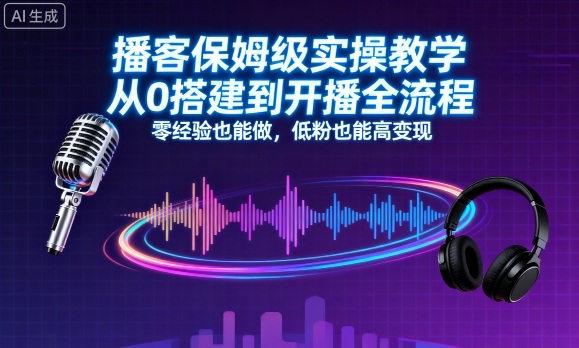 播客保姆级实操教学，从0搭建到开播全流程，零经验也能做，低粉也能高变现-校睿铺