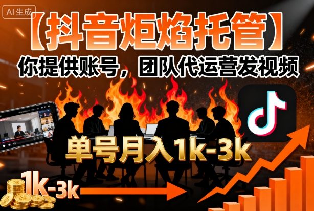 【抖音炬焰托管】你提供账号，团队代运营发视频，单号月入1k+【揭秘】-校睿铺