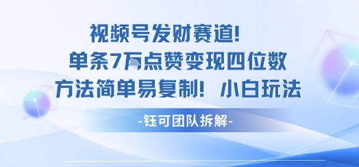 视频号发财赛道单条7W点赞变现四位数方法简单易复制小白玩法-校睿铺
