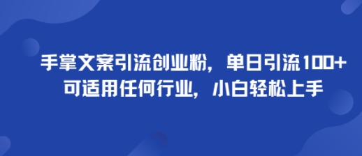 手掌文案引流创业粉，单日引流100+，可适用任何行业，小白轻松上手-校睿铺