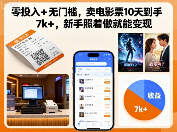 零投入+无门槛，卖电影票10天到手7k+，新手照着做就能变现【揭秘】-校睿铺