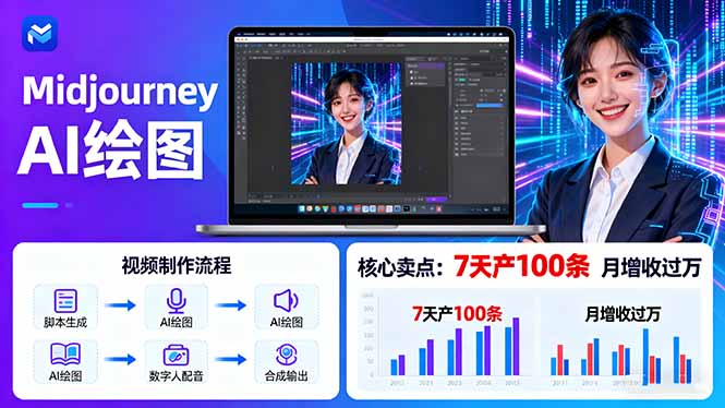 AI绘图照片开口说话视频制作：Midjourney+数字人，7天产100条月增收过万-校睿铺