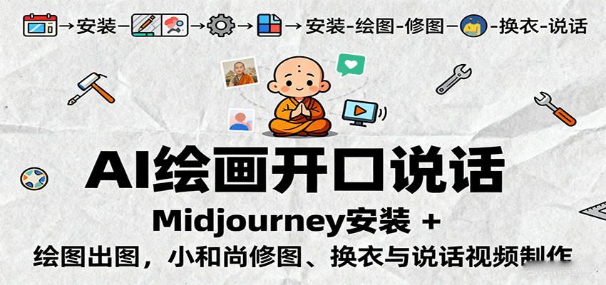 AI绘画开口说话，Midjourney安装 + 绘图出图，小和尚修图、换衣与说话视频制作-校睿铺
