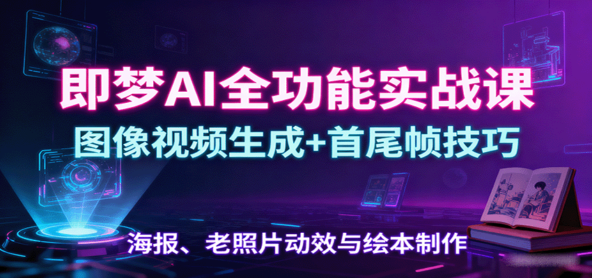 即梦AI全功能实战课：图像视频生成+首尾帧技巧，海报、老照片动效与绘本制作-校睿铺