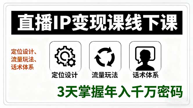 直播IP变现课线下课，定位设计、流量玩法、话术体系，3天掌握年入千万密码-校睿铺