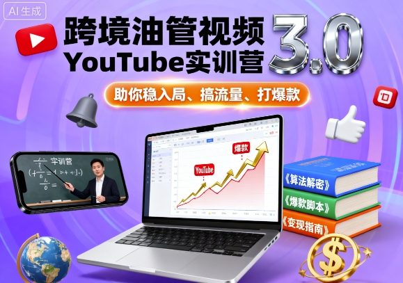 跨境油管视频YouTube实训营3.0，助你稳入局、搞流量、打爆款-校睿铺