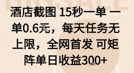 酒店截图15秒一单，一单0.6米，每天任务无上限，全网首发可矩阵单日收益3张【揭秘】-校睿铺