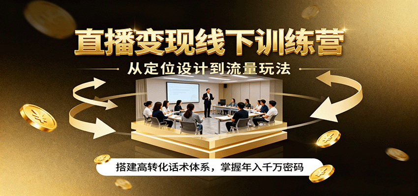 直播变现线下训练营，从定位设计到流量玩法，搭建高转化话术体系，掌握年入千万密码-校睿铺