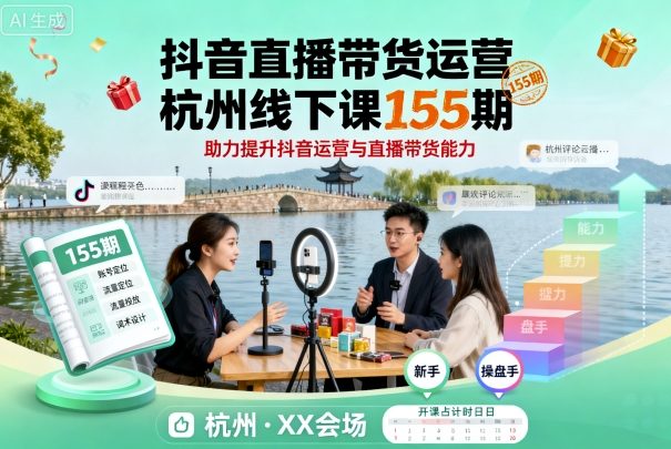 抖音直播带货运营杭州线下课155期，助力提升抖音运营与直播带货能力-校睿铺