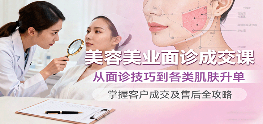 美容美业面诊成交课，从面诊技巧到各类肌肤升单，掌握客户成交及售后全攻略-校睿铺