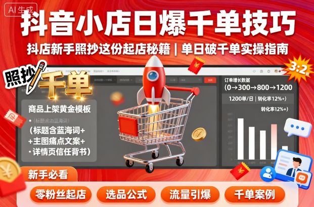 抖音小店日爆千单技巧，抖店新手照抄这份起店秘籍，单日破千单-校睿铺