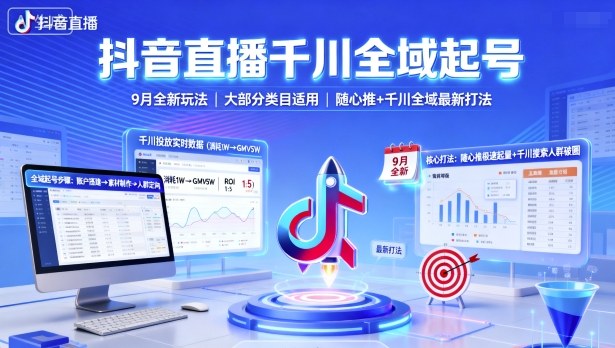 抖音直播千川全域起号，9月全新玩法，大部分类目适用，随心推以及千川全域最新打法-校睿铺