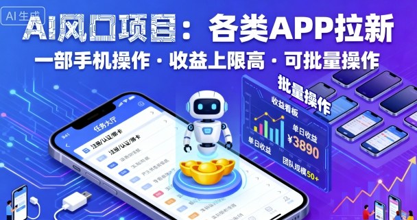AI风口项目，各类APP拉新，一部手机就可以操作，收益上限高，可批量操作-校睿铺