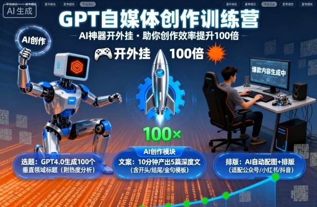 GPT自媒体创作训练营：AI神器开外挂，助你创作效率提升100倍-校睿铺
