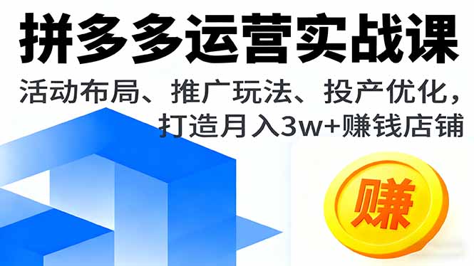 拼多多运营实战课，活动布局、推广玩法、投产优化，打造月入3w+赚钱店铺-校睿铺