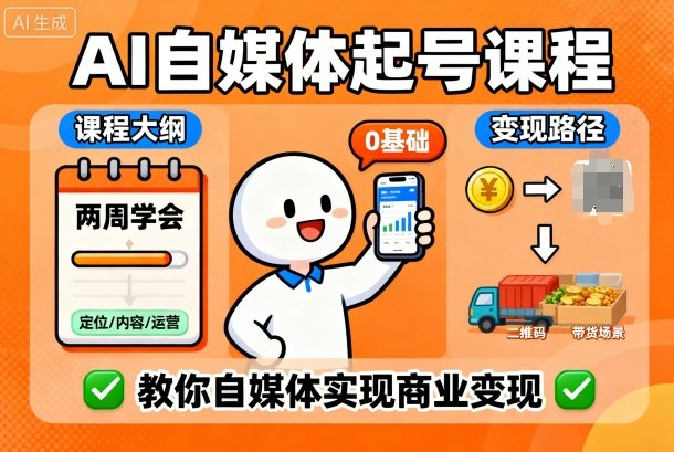 AI自媒体起号课程，0基础小白两周学会，教你自媒体实现商业变现-校睿铺