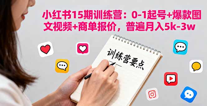 小红书15期训练营：0-1起号+爆款图文视频+商单报价，普遍月入5k-3w-校睿铺