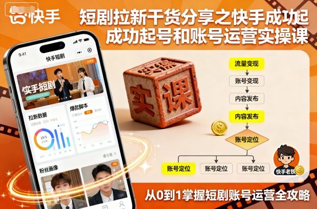 短剧拉新干货分享之快手成功起号和账号运营实操课-校睿铺