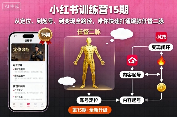 小红书训练营15期，从定位、到起号、到变现全路径，带你快速打通爆款任督二脉-校睿铺