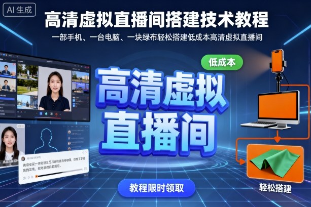 高清虚拟直播间搭建技术教程，一部手机、一台电脑、一块绿布轻松搭建低成本高清虚拟直播间-校睿铺