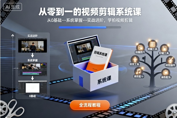 从零到一的视频剪辑系统课，从0基础--系统掌握--实战进阶，学拍视频剪辑-校睿铺