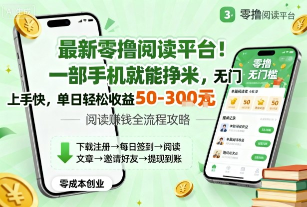 最新零撸阅读平台！一部手机就能挣米，无门槛上手快，单日轻松收益50-3张【揭秘】-校睿铺