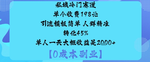 私域冷门赛道:单个收费198米引流模板简单人群精准转化45%单人一天大概收益是1k+-校睿铺
