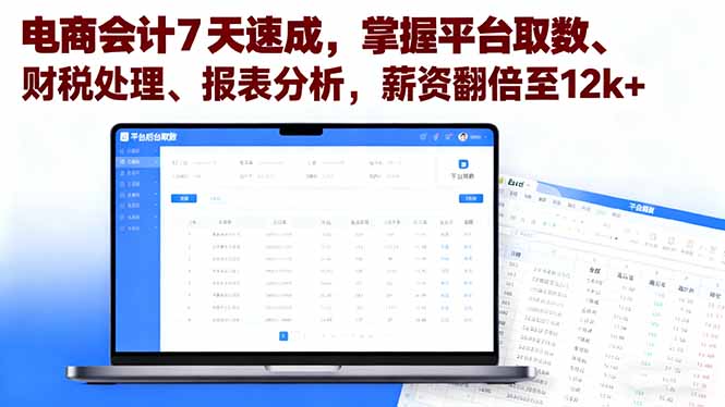 电商会计7天速成，掌握平台取数、财税处理、报表分析，薪资翻倍至12k+-校睿铺