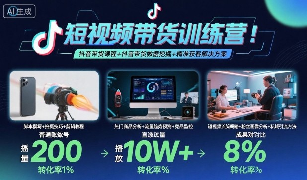 短视频带货训练营，抖音带货课程+抖音带货数据挖掘+精准获客解决方案-校睿铺