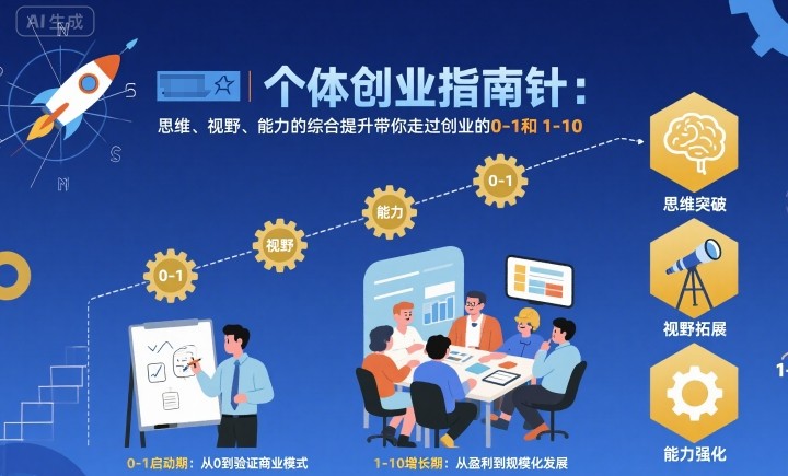 个体创业指南针，思维、视野、能力的综合提升带你走过创业的0-1和1-10【音频】-校睿铺